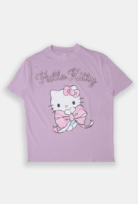 T-shirt coupe boyfriend imprimé noeud pailleté Hello Kitty